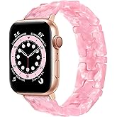 JR.DM Resin Stretchy Tortoise Shell Fancy Beaded Bracelet Light Watch Band Women Compatible with Apple Watch Band 38mm 40mm 41mm 42mm (S11/10) Strap Wristband for iWatch Series 11/10/9/8/7/6/5/4/3/2/1/SE/Ultra(M)