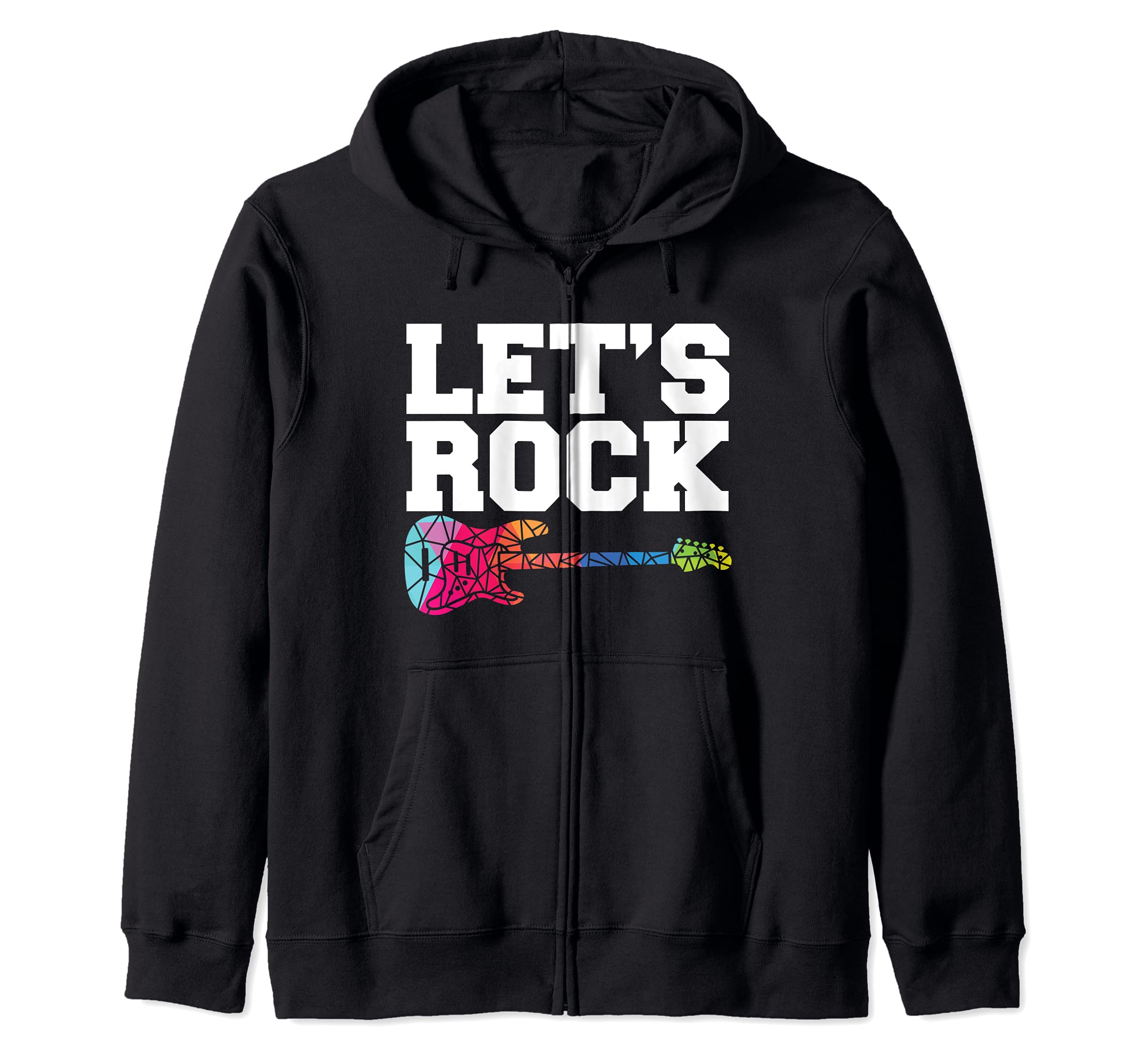 Lets Rock I Rock n Roll Guitar Retro Musician I Guitar Zip Hoodie
