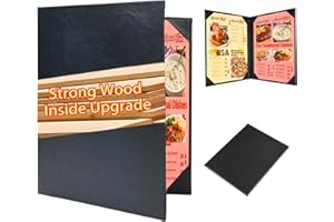 ONLVAN Menu Cover 8.5 x 11 Leather Menu Holder with Strong Wood Inside Double Views Leather Menu Book Covers for Restaurant Cocktail Drink Wine List Dinner Cafe Menu Folder