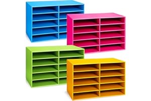 Ireer 4 Pieces Cardboard Paper Organizer, Classroom Mailboxes, Construction Paper Storage, Compartment Literature Sorters, Classroom Organizers for Student Office School (Multicolor,10 Slots)