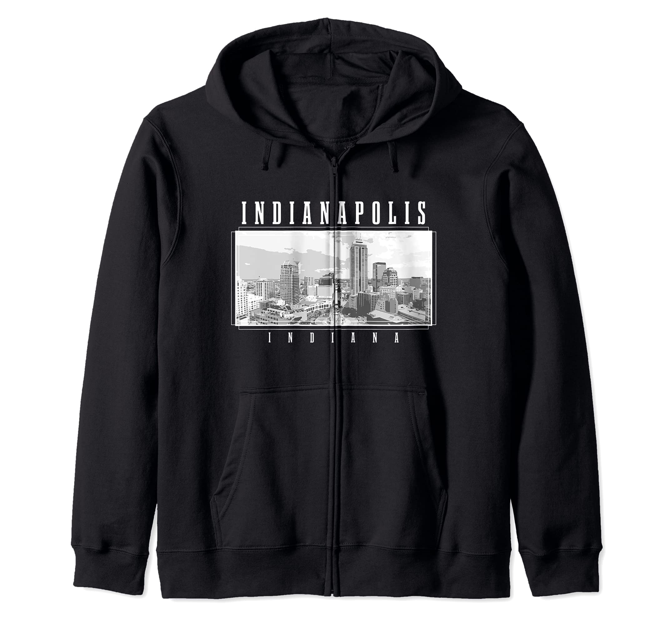 Indianapolis Indiana Vintage Skyline Black & White Zip Hoodie
