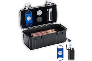 CINOROW Travel Cigar Humidor Case for 10-15 Cigars with Lighter and Cutter, Hygrometer and Humidifier, Spanish Cedar Sheet, Portable Waterproof Cigar Carrying Case, Gift for Men