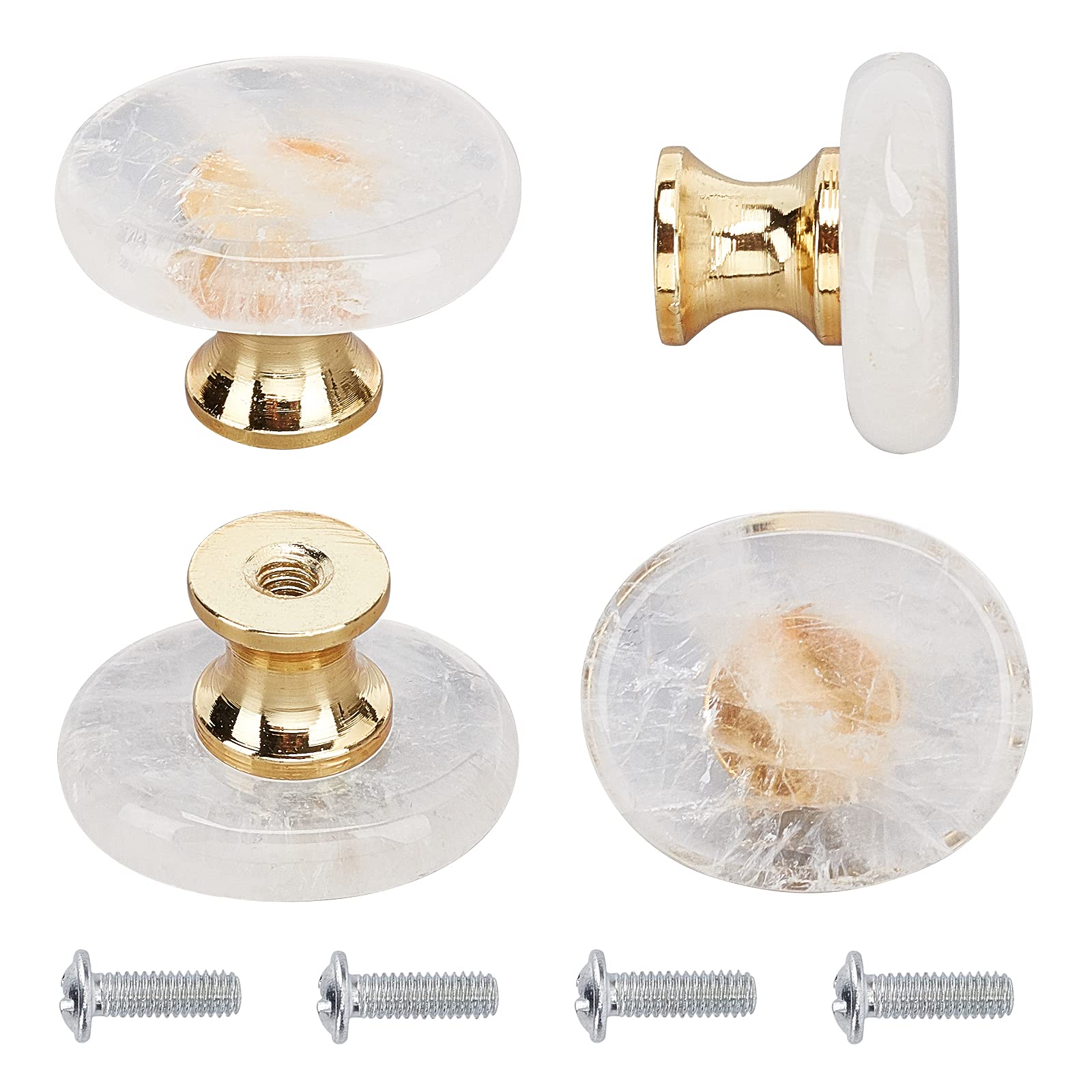 GORGECRAFT 4PCS Quartz Crystal Knob Handmade Dresser Knobs Drawer Pulls Natural Stone Cabinet Knobs Vintage Decorative Handles with Mounting Screws for Cupboard Kitchen Wardrobe Furniture
