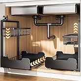 PureBox Under Sink Organizer, 2-Tier L-Shaped Pull Out Cabinet Shelf with 2 Installation Methods, Adjustable Sliding Storage Drawer for Kitchen, Bathroom, Laundry, Metal, Black