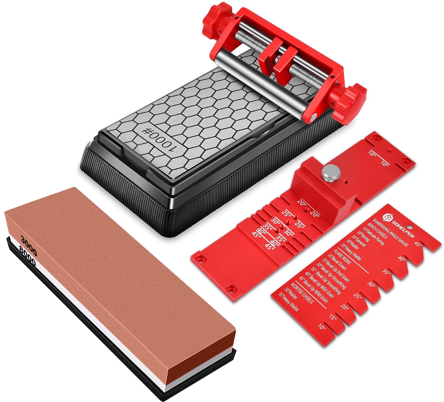 Photo 1 of Chisel Sharpening Jig, Wood Honing Guide for Chisels and Planes Width 0.1" to 2.8" with Sharpening Angle Fixture, Angle Gauge from 10° to 45°(With 2 Sharpening Stones)