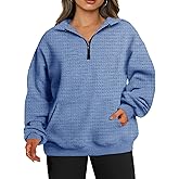TEPECH Plus Size Sweatshirts For Women Half Zip Long Sleeve Casual Fall Pockets Pullover Oversized Drop Shoulder Top