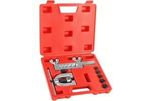 Flexzion SAE 45 Degree Double Flare Brake Line Flaring Tool Kit with (3/16, 1/4, 5/16, 3/8, 1/2") Adapters Dies Automotive Co