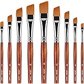 Golden Maple Angular Paint Brushes, 9PC Oblique Tip Nylon Hair Short Handle Artist Angled Paint Brushes Set for Acrylic, Watercolor, Gouache and Oil Painting, Bronze