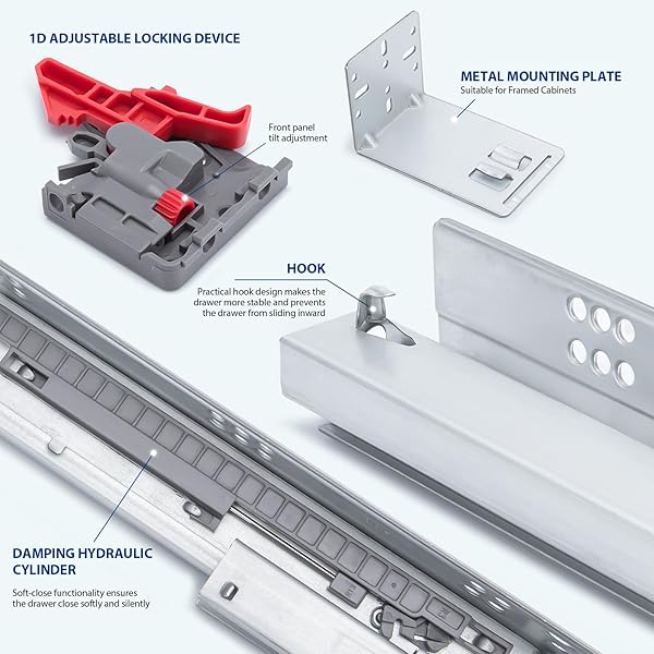 LONTAN UNDERMOUNT SOFT CLOSE DRAWER SLIDES 21 INCH HIDDEN BOTTOM MOUNT FULL EXTENSION CABINET RAILS WITH REAR MOUNTING BRACKET AND LOCKING DEVICES 1 PAIR CONCEALED DRAWER RUNNERS 100LB LOAD CAPACITY