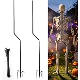 2Set Adjustable Metal Skeleton Stand for 5.9/6.56FT Halloween Skeleton Yard | Invisible Outdoor Windproof Skeleton Support Holder & 30Ties for Halloween Garden Skull Decor Dispaly (Skeleton Not Included)