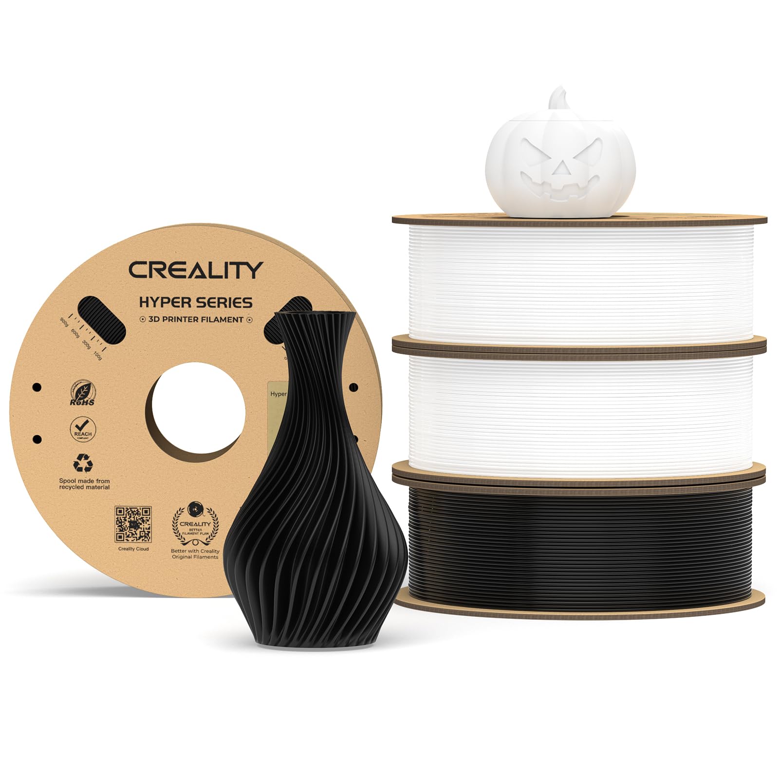 Creality 3D Printer Filament PLA 1.75mm 4KG-Christmas Gifts, Official Hyper PLA Filament No Clogging,4Pcs 2.2 lb/1 kg, 600 mm/s Designed for High-Speed 3D Printing (Black & White) Image
