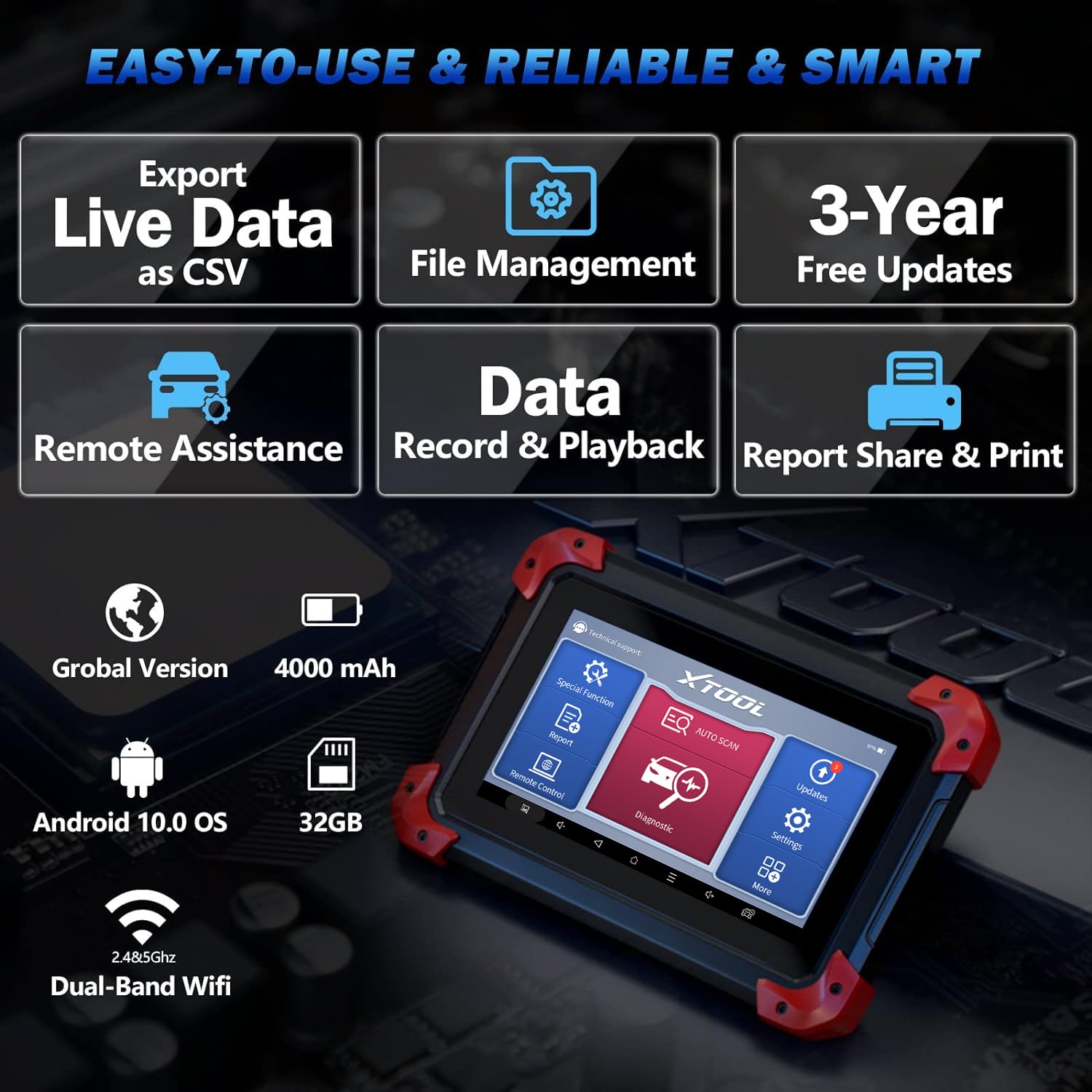 XTOOL D7 OBD2 Scanner Diagnostic Tool with 3-Year Updates, 2024 Newest, Bi-Directional Scan Tool with ECU Coding, 36+ Services, Key Programming, Crankshaft Relearn, Full Systems Scanner for Car