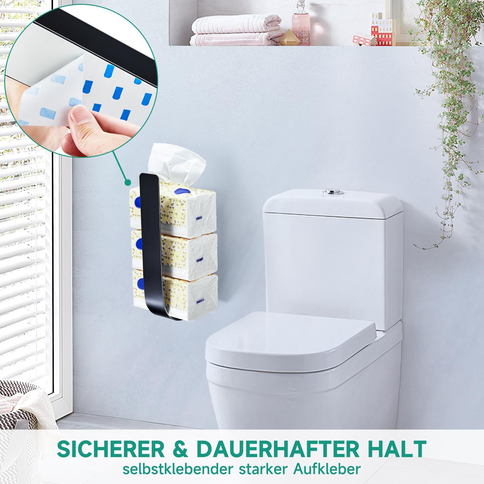 Toilettenpapier Aufbewahrung Schwarz Für 3 Rollen, Ersatzrollenhalter Toilettenpapier Ohne Bohren, Klopapier Aufbewahrung, Metall Toilettenpapierhalter, Klorollenaufbewahrung Wand 5