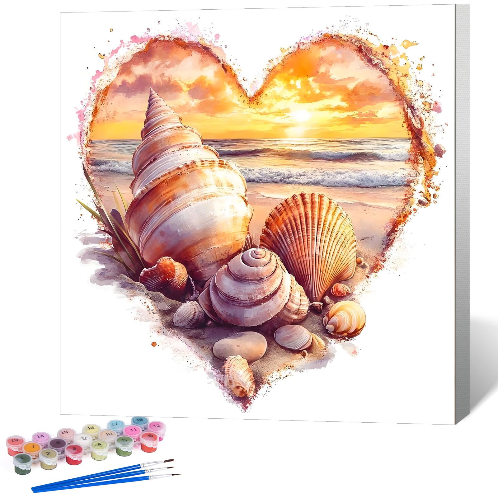 Paint by Numbers for Adults with Frame Shell, Painting by Numbers for Adults with Frame Sea Beach, DIY Acrylic Framed Adult Paint by Number Canvas Kits, Perfect for Home Decor Gift 10 X 10 Inch — image 1