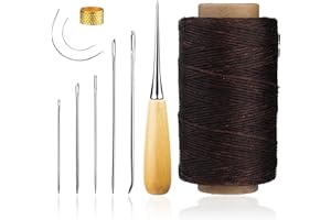 BAGERLA 273 Yards Leather Waxed Thread Sewing Kit Including Dark Brown Sewing Thread Needle Awl Thimble, Leather Sewing Upholstery Repair Kit for Leather Carpet Sofa Seat Shoe Sewing and Repair