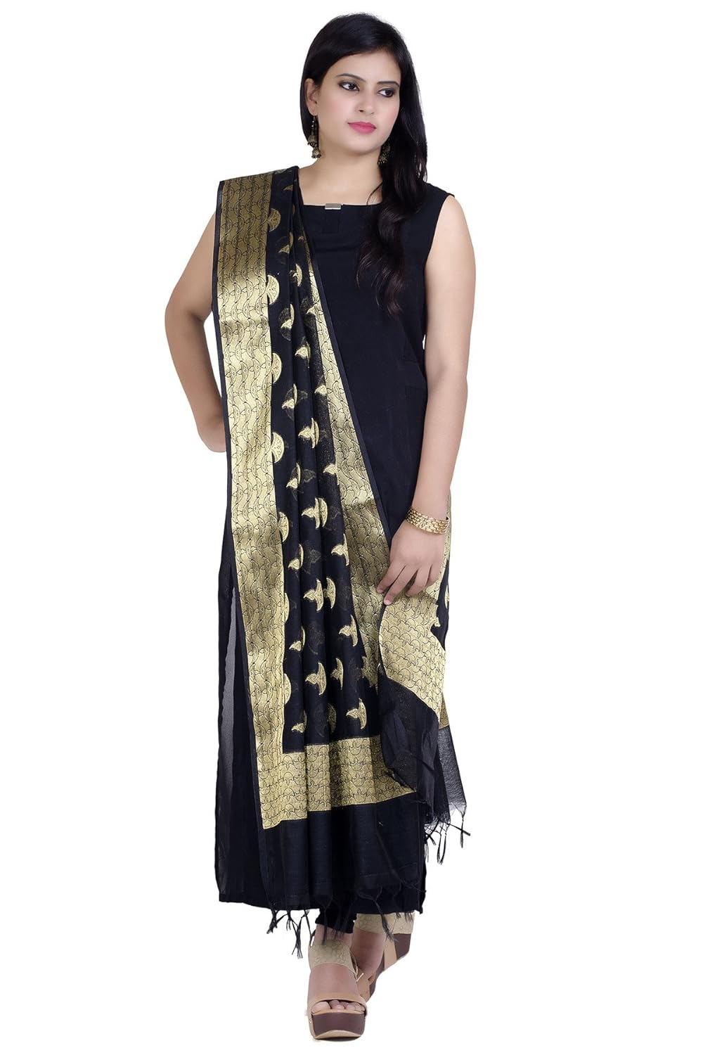 chandrakala women's chanderi zari work banarasi dupatta(d125)