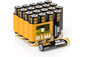 EBL Rechargeable AAA Batteries AAA Solar Battery for Outdoor Solar Lights Garden Light Replacement 1.2V 600mAh Battery AAA Size - 20 Packs