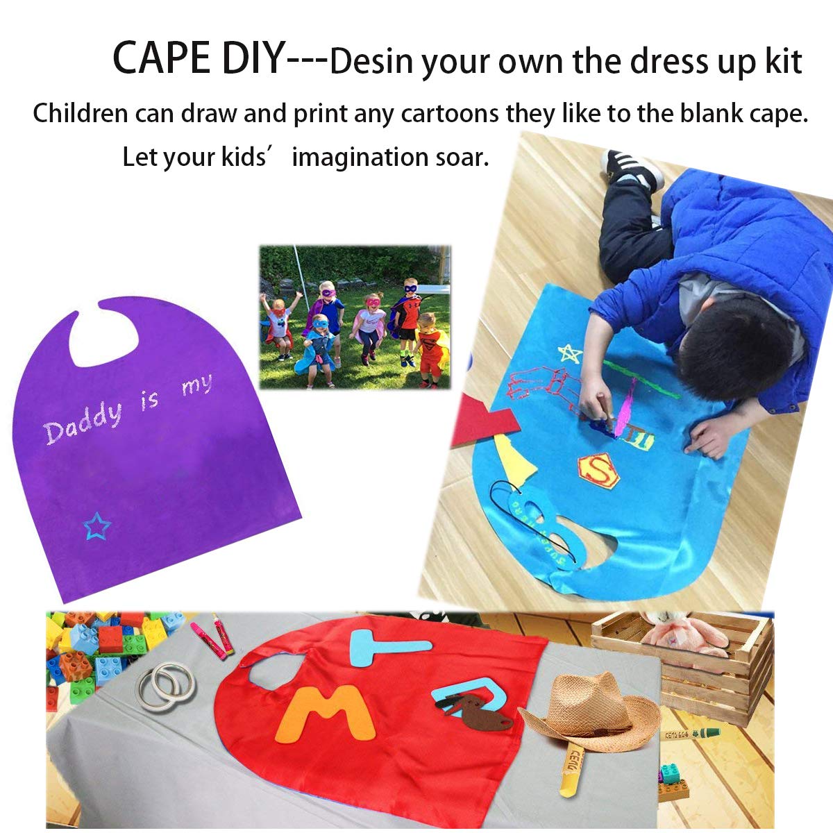 RioRand Product Name Kids Cartoon Dress Up Capes and Masks Reversible Dual Color 10PCS with 1-Pack Pennant Banner Decoration for Boys Girls Birthday,Theme Party Supplies (10p)