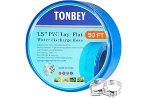 TONBEY 1.5" x 50 FT Pool Backwash Hose, Heavy Duty PVC Discharge Hose, Lay Flat Discharge Hose with 2 Clamps, Pool Drain Hoses for Inground Pools, Pool Filter, Weather and Burst Resistant, 6 Bar