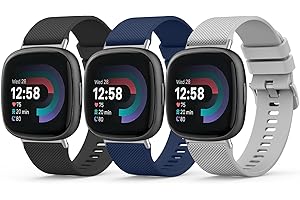 3 Pack Bands for Fitbit Versa 4 / Fitbit Versa 3 / Fitbit Sense, Classic Soft Silicone Sports Bands Replacement Strap for Men