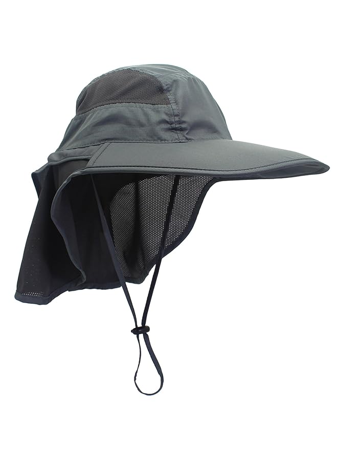WANYING Unisex UV Schutz Sonnenhut mit Nackenschutz 12cm Großer Brim Outdoor Aktivitäten - für Kopfumfang 56-62cm