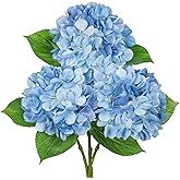 Oairse 3Pcs Blue Hydrangea Artificial Flowers 19.7 in Real Touch Faux Hydrangea Stems Silk Flowers with Stems Fake Blue Flowers Bouquet for Floral Arrangements Table Centerpieces Wedding Home Decor