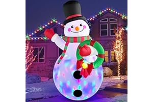 MICOCAH 8FT Tall Christmas Inflatables Outdoor Decorations, Inflatable Snowman Holding Garland Blow Up Yard Decoration Build-in Rotating Colorful LEDs for Holiday Xmas Party Indoor Lawn Christmas Eve Décor