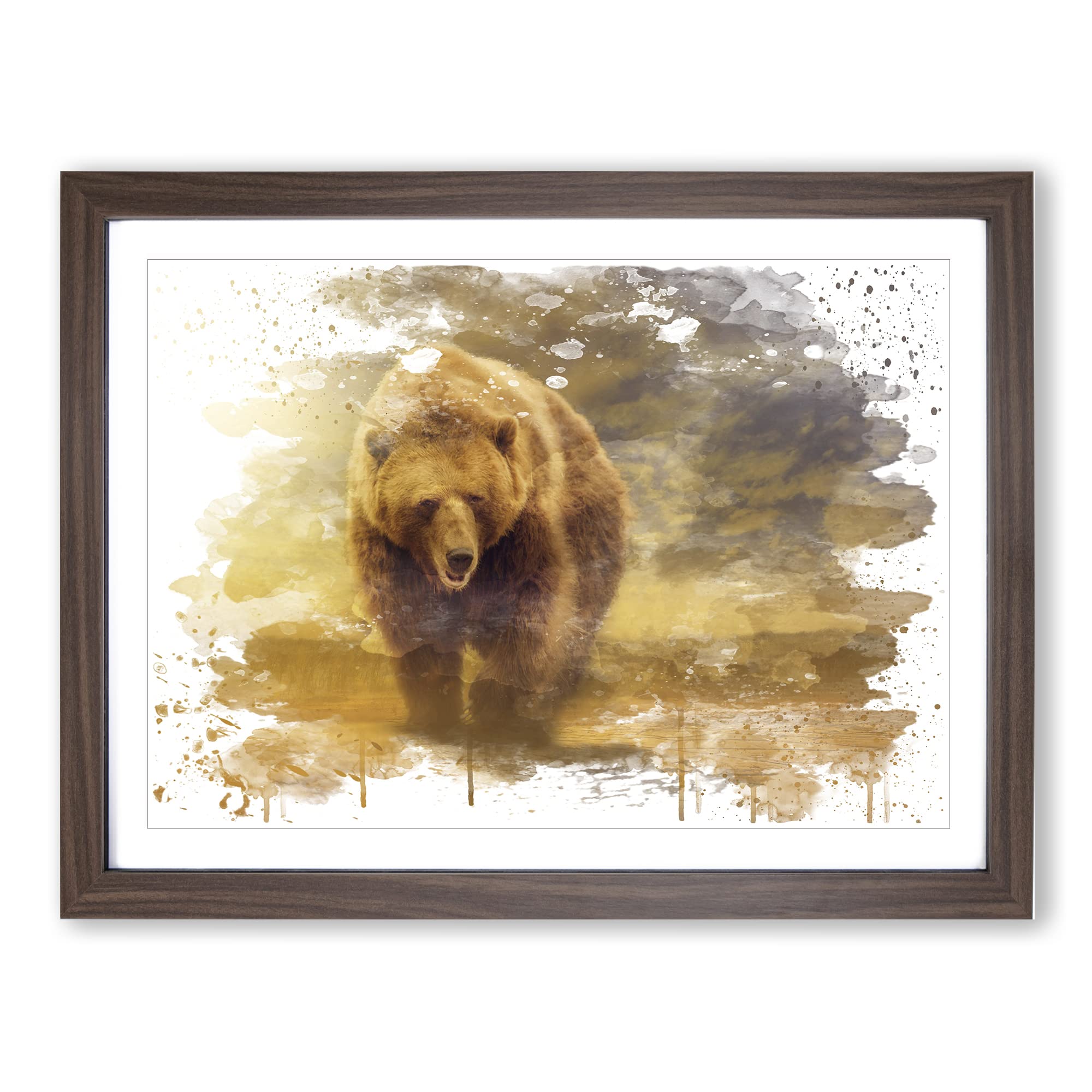 Big Brown Bear V3 Modern Framed Wall Art Print, Ready to Hang Picture for Living Room Bedroom Home Office Décor, Walnut A4 (34 x 25 cm)