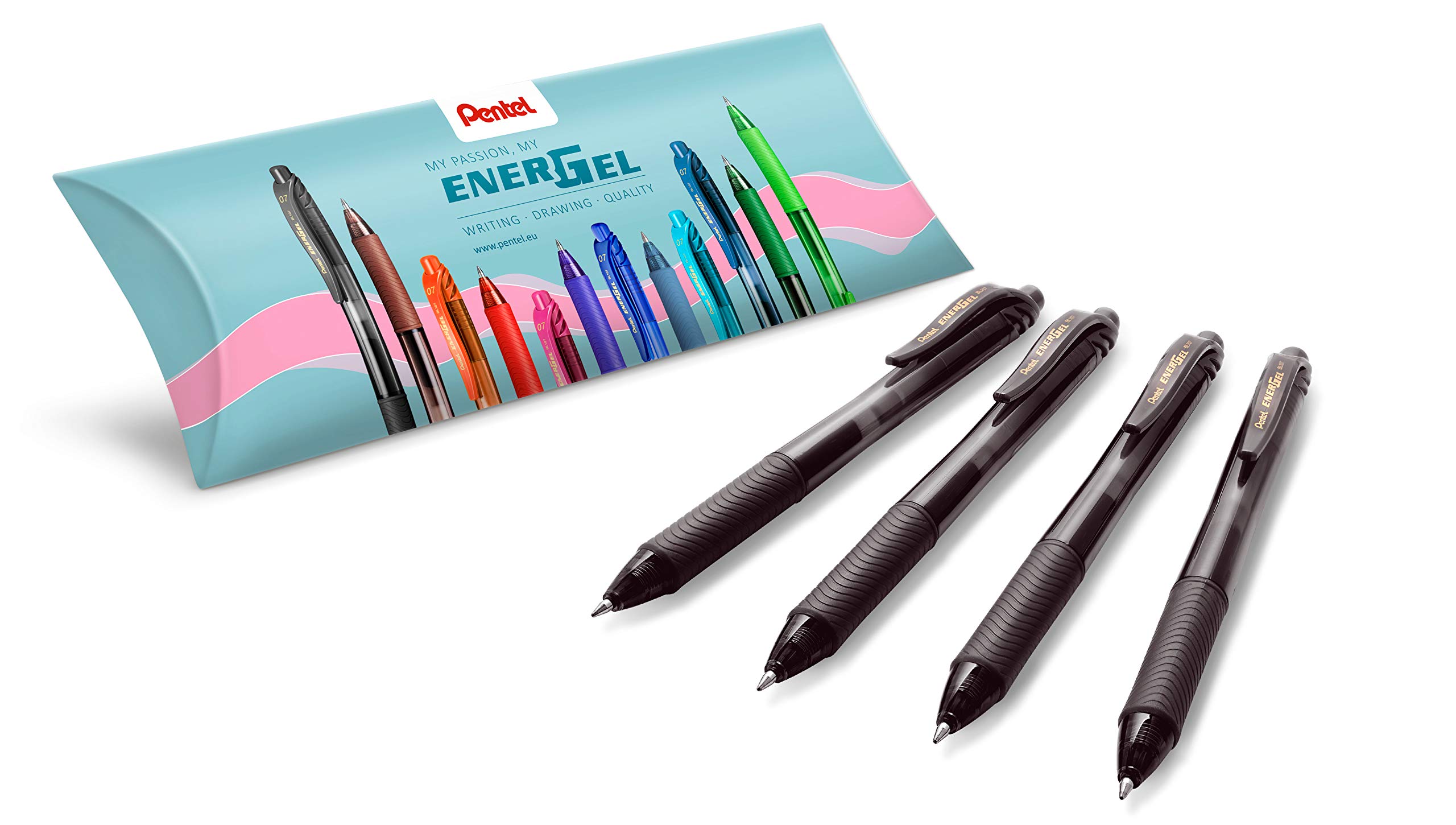 Pentel BL107-AX EnerGel Liquid Gel Rollerball Pen Set of 4 Black 0.7 Ball = 0.35 mm Line Width