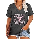 Plus Size Tops Womens V Neck Western Cowgirl T-Shirts Vintage Country Music Graphic Tee Shirt