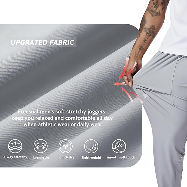 FREESUAL MEN’S CASUAL PANTS LIGHTWEIGHT QUICK DRY HIKING RUNNING WORKOUT OUTDOOR SPORTS SWEAT PANTS UPF 50+ GREY S-XL, X-LARGE