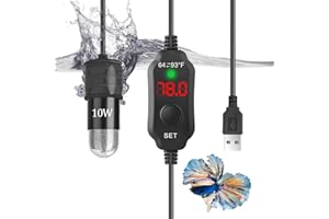 VCRAZE Mini Aquarium Heater 10W Super Small Fish Tank Heater with Digital Display Thermostat, 5V/2A USB Powered Betta Tank Heater Turtle Heater Small Aquarium Heater for Tanks up to 1 Gallon