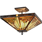 Capulina Tiffany Lamp Amber Brown Stained Glass Ceiling Light 2-Light