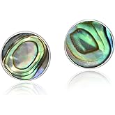 AeraVida Cute 6mm Inlay Abalone Round .925 Silver Stud Earrings,
