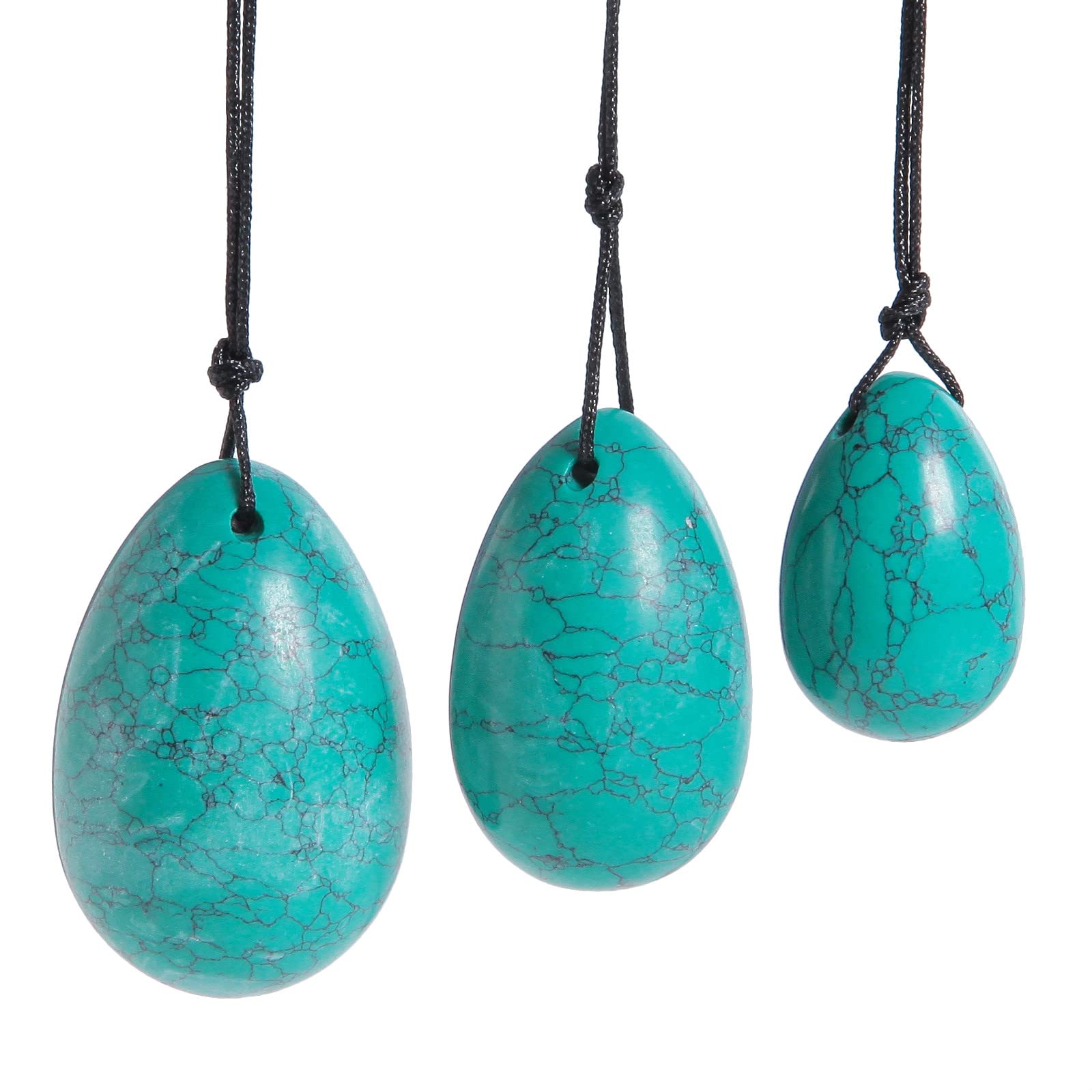 Nupuyai Green Howlite Turquoise Crystal Stone Yoni Eggs Set of 3, Drilled Massage Stone for Women Kegal Exercise Eggs Strengthen Pelvic Floor Muscles