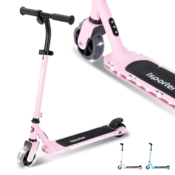 AERO ISPORTER KIDS ELECTRIC SCOOTER | HAND ACCELERATOR & LED LIGHTS | ELECTRIC SCOOTERS FOR BOYS GIRLS AGES 6-10 | RUBBER DECK MAT, BATTERY INDICATOR & ADJUSTABLE HEIGHTS