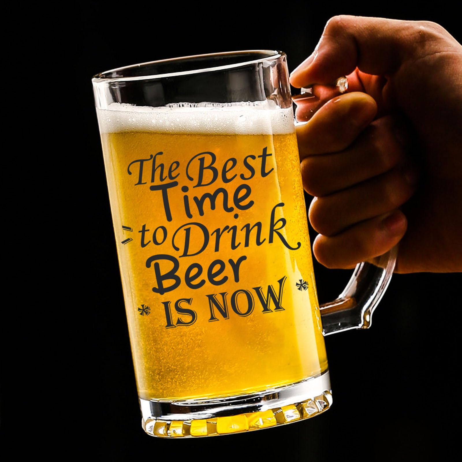 Photo 1 of INDKOPVA Glass Beer Mugs with Handles, Large Funny Engraved Beer Glasses for Men 16 oz, Personalized Drinking Beer Present for Him Brother Son Dad Husband Father (Type C)
