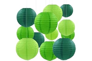 PheiLa 12 Pcs Green Party Paper Lanterns Green Party Supplies Round Chinese Paper Lanterns for Spring Theme Party Birthday Baby Shower Graduation Wedding St Patricks Day Decor