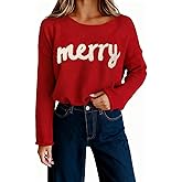 UNIQUEONE Christmas Sweaters for Women Merry Sweater - Xmas Knitted Pullover Funny Holiday Graphic Long Sleeve Tops