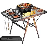 Raynesys Foldable Grill Table with Mesh Desktop, 200lbs 3Ft Portable Folding Table, Height Adjustable Metal Table for Ourdoor