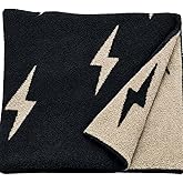 L+L USA Lightning Bolt Baby Blanket 28"x40" - DreamSoft Knit Throw for Crib, Stroller or Car Seat - Soft Blanket/Newborn Nursery Gift Essential for Toddler, Infant, Kids, Boys & Girls (Black/Brown)