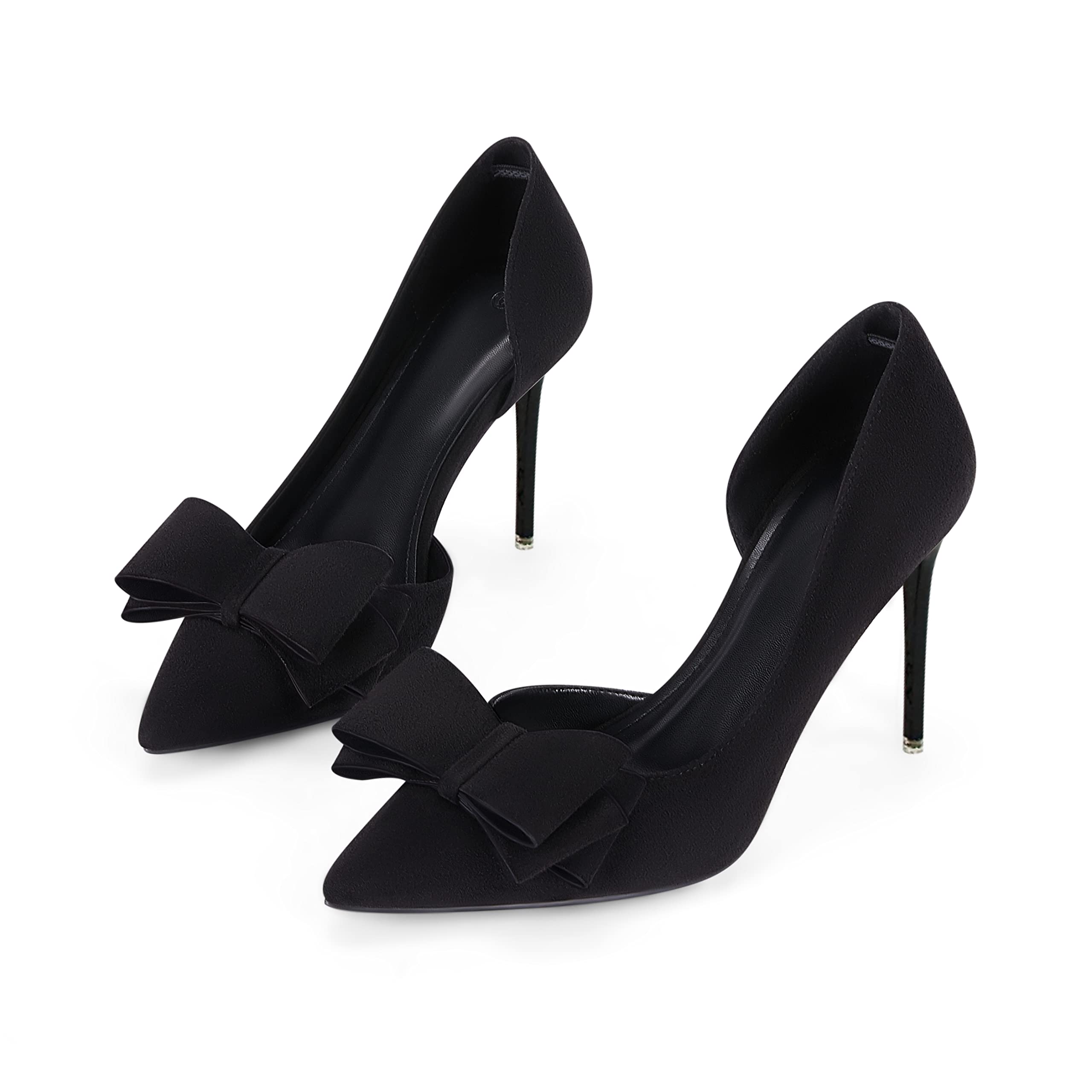 Photo 1 of Womens Bow Heels Closed Pointed Toe Dress Shoes Stiletto Slip on Wedding Pumps Black-Suede