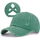 Criss Cross Ponytail Hat Women Washed Distressed Baseball Caps Adjustable High Messy Bun Ponycap