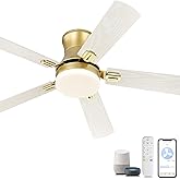 YOUKAIN Ceiling Fans with Lights, 52 inch Low Profile Ceiling fan with Remote Control and App Control, Flush Mount, Reversibl