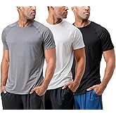 DEVOPS Men's 3-Pack Quick Dry Short Sleeve T-Shirt Sun Protection Running Athletic Workout Active Shirts