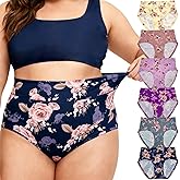 WhilyeePam Womens Underwear XL-5XL Plus Size Ladies Panties Mid High Waist Briefs for Woman Floral Print Pantys 6-Pack