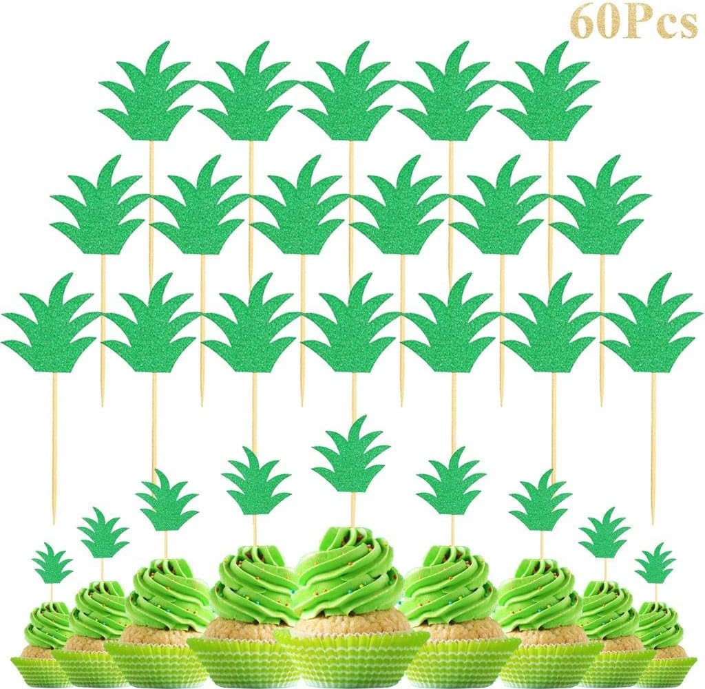 Playstyle Green Pineapple Wedding Cupcake Toppers Glitter Pineapple Picks Donut Topper for Summer Theme Party Hawaii Tropical and Luau Bridal Wedding Party Favor Food Decor Supplies (60 Pack)