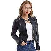 DIASHINY Faux Leather Jacket For Women, Zip Up Moto Biker Coat, Short PU Motorcycle Outwear