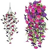 IVICOO Fake Flowers for Outside,uv Resistant Artificial Outdoor Flowers, 1 Pack Fake Plants,Outdoor Faux Plants,Artificial Hanging Plants Outdoors Fake Flowers(Purple Pink)