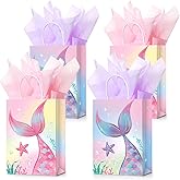 Liliful 16 Pcs Mermaid Gift Bags, Party Favor Bags, Mermaid Theme Goodie Candy Treat Bag with Handle and Tissue Paper, for Birthday Mardi Gras Easter Wedding Party Supplies Decorations